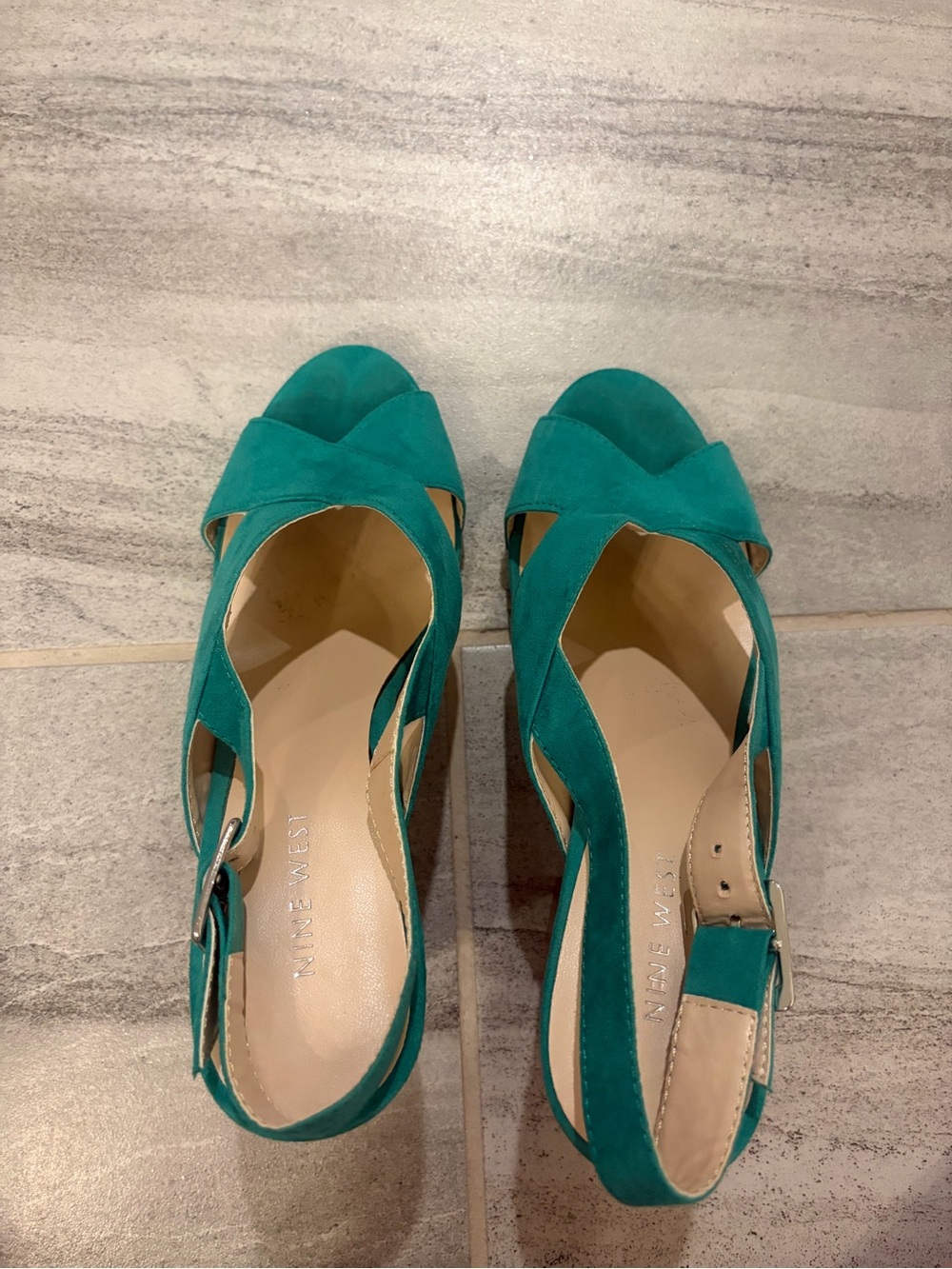 Emerald Suede Open-Toe Slingback Heels - Nine West